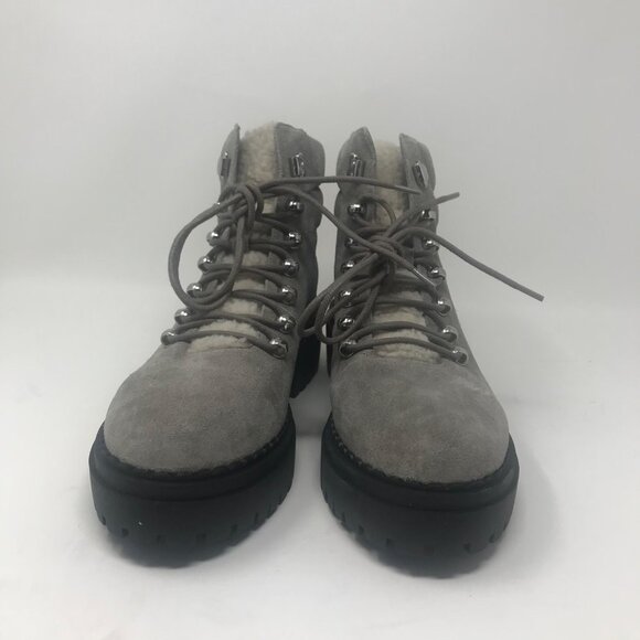Marc Fisher Nairy Lace Up Ankle Boots Hiker Combat Leather Fur Grey Size 9.5M - Picture 3 of 8